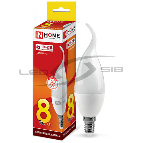 Лампа светодиодная LED-СВЕЧА НА ВЕТРУ-VC 8W 230V E14 720Lm матовая IN HOME