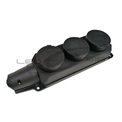 Розетка 3-х местная с з/к каучук с заглушками 16А IP44 черная 9323 IN HOME