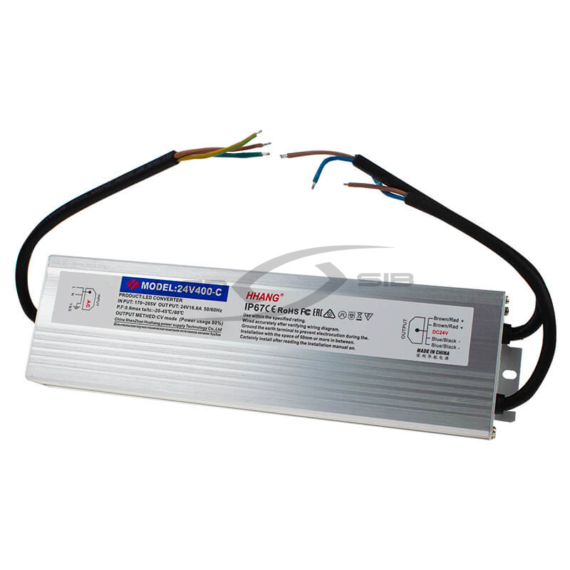 Блок питания влагозащищенный LS Slim 400W DC 24V AC 110-265V 16,66А (алюм) 225*76*39мм 3Y IP67 HH