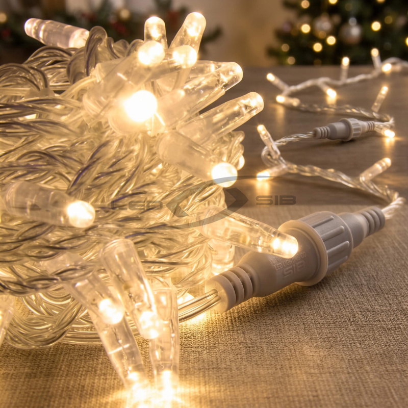 Гирлянда LED LS 5+5 м. прозрачный провод D 2,2 мм, ПВХ 100 led  220V IP65 FLASH 5:1 LED (стыкуется)