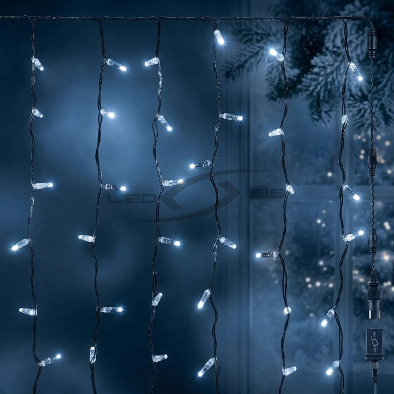 Светодиодный занавес LS 1х6м, 10 нитей, 600 LED 220V прозрачный ПВХ провод 2,3 мм IP55 (стыкуется)