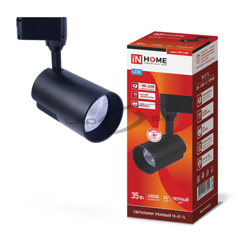 Светильник сд трековый TR-07-TL 35W 4000К 3500Lm IP40 24 град. черный серии TOP-LINE IN HOME